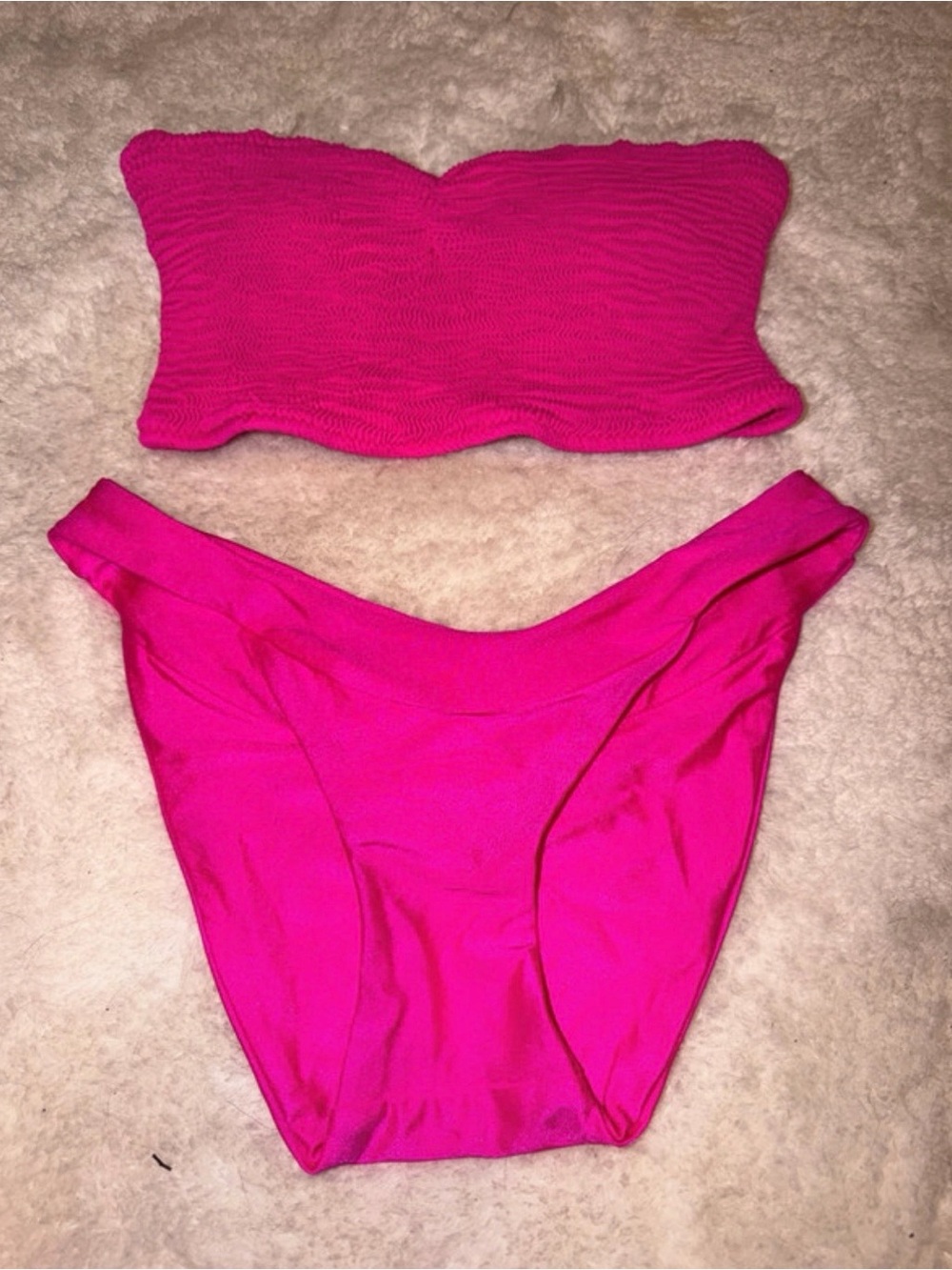 Women's Strapless Bandeau Bikini Set in Hot Pink